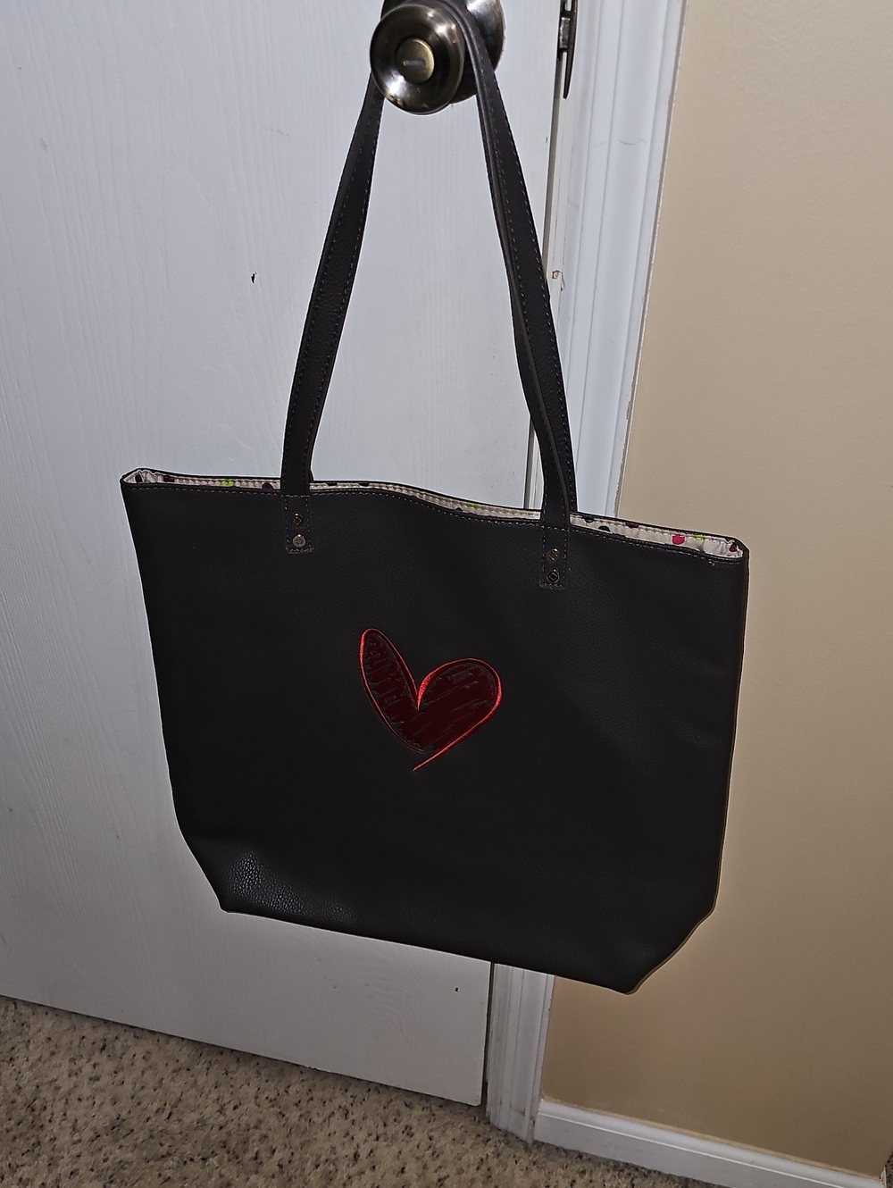 Thirty One Gray Tote Bag with Red Heart Accent - Women Bags